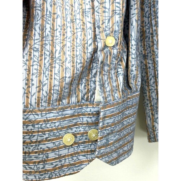 Pronto Uomo Men XXL Blue Tan Shirt Striped Floral Cotton Long Sleeve Button Up H - Picture 10 of 12
